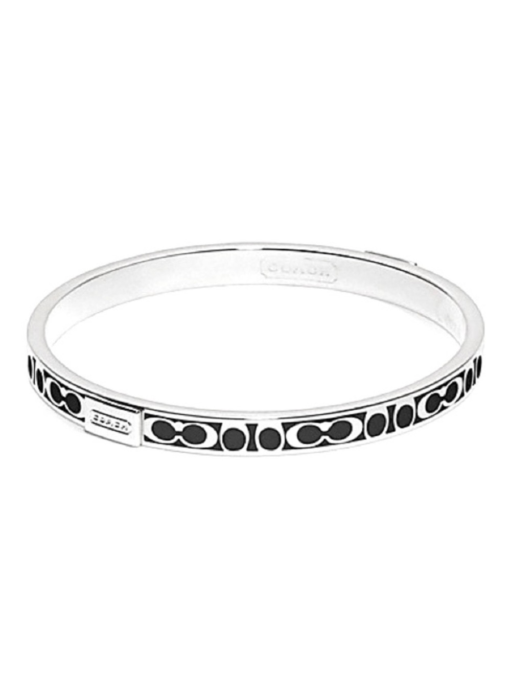 Coach Silver-Tone Bangle with Black Signature Inlay 2.5in